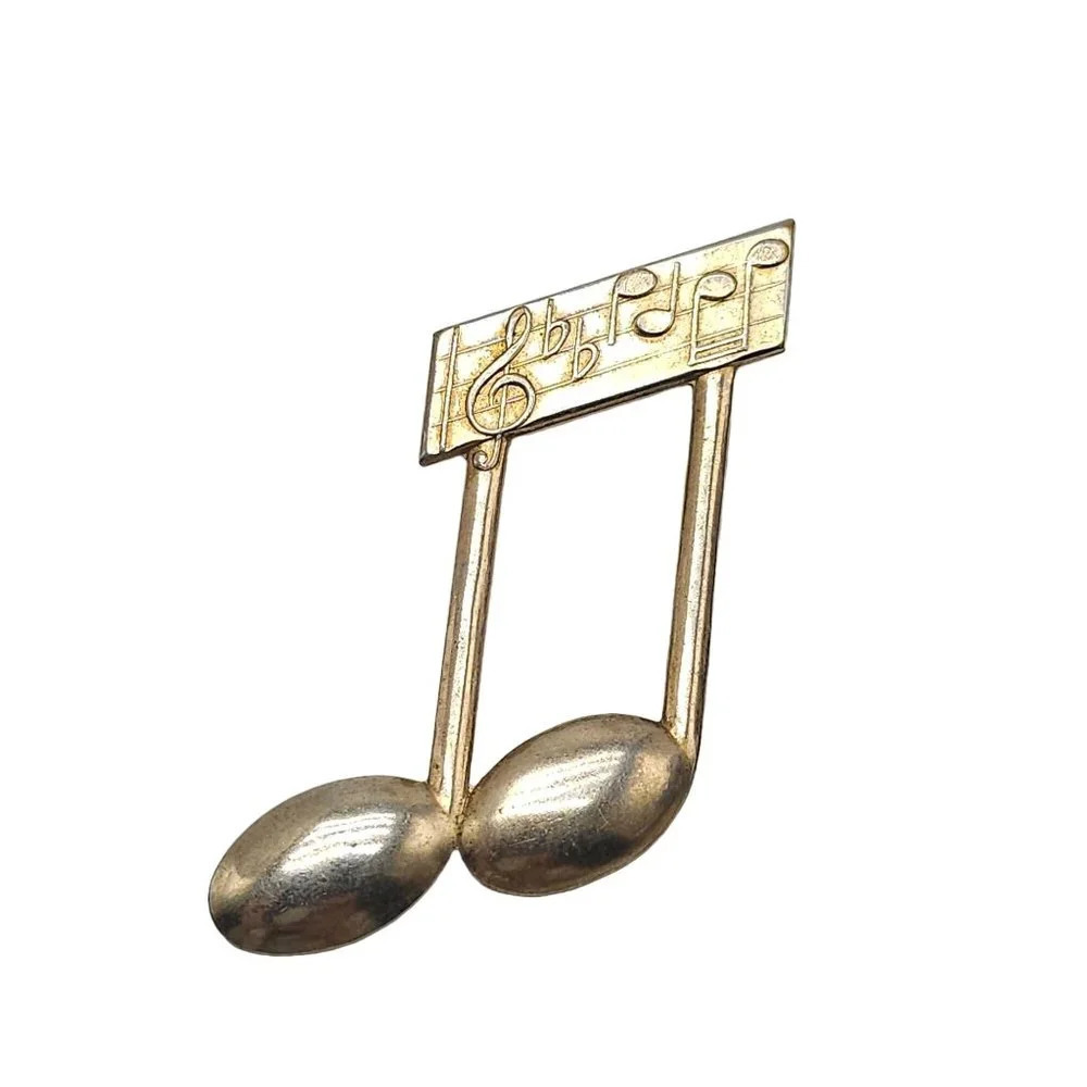 Music Notes Brooch Pin Gold Tone Vintage Unsigned